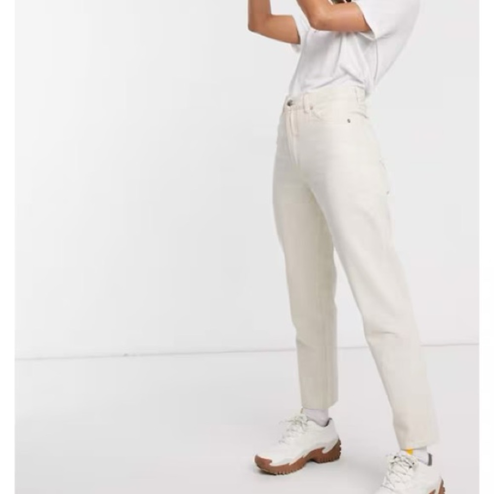 Monki Taiki High Waist  Balloon Leg Mom Jeans Size 29 Ecru Organic Cotton